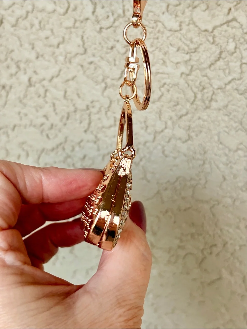 Posh Gold-tone Rhinestone Black & White Striped Purse Keychain